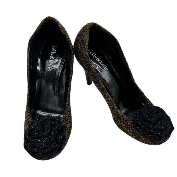 Kelly & Katie Womens Tweed Rose Pumps Sandals Size 7 Brown Classic Party Slip On - Picture 1 of 7